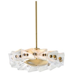Modern Mold Blown Glass and Bass Polaris Chandelier and Flushmount