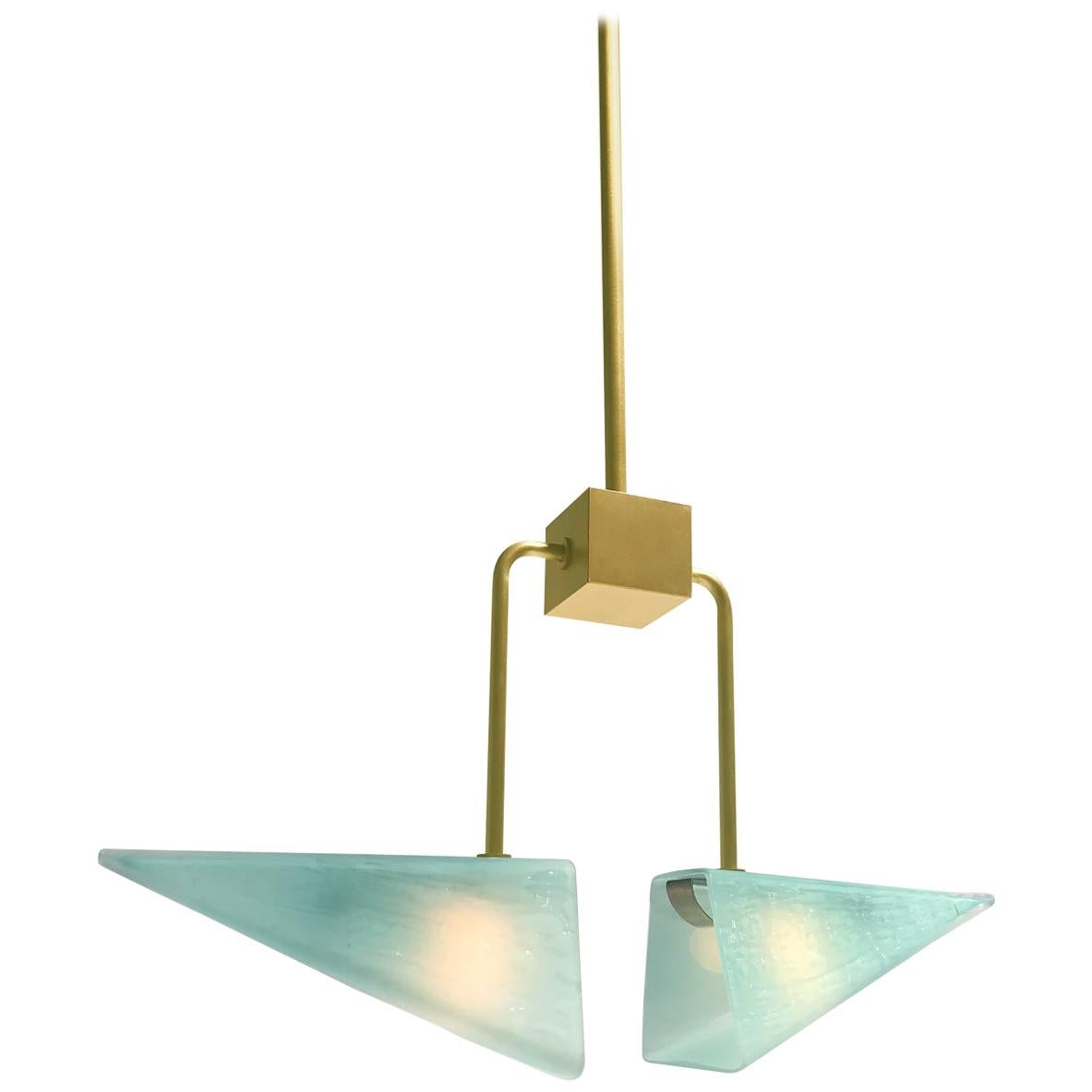 Modern Mold Blown Glass Celadon Equinox Brass Pendant For Sale