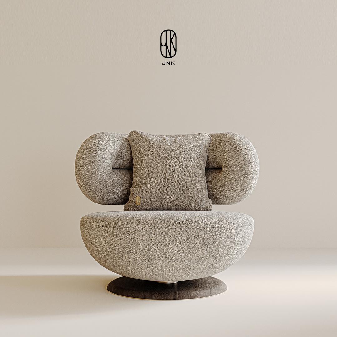 Hand-Crafted Modern Mone Armchair and Pouf For Sale