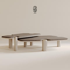 Zweiteiliges Mone-Couchtisch-Set mit Travertin- und Holzoptionen von JNK