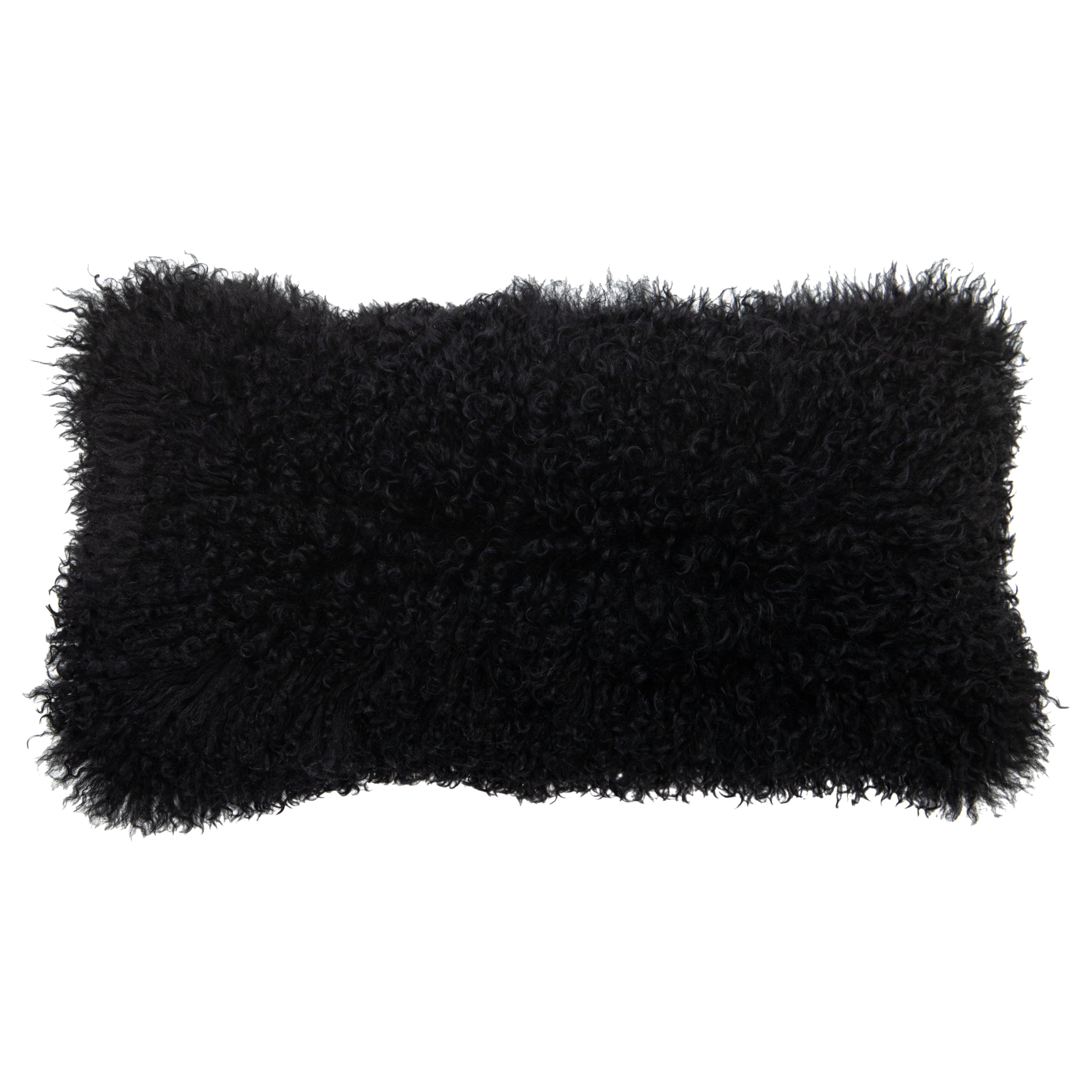 Modern Mongolian Lamb Fur Single Side Pillow In Black
