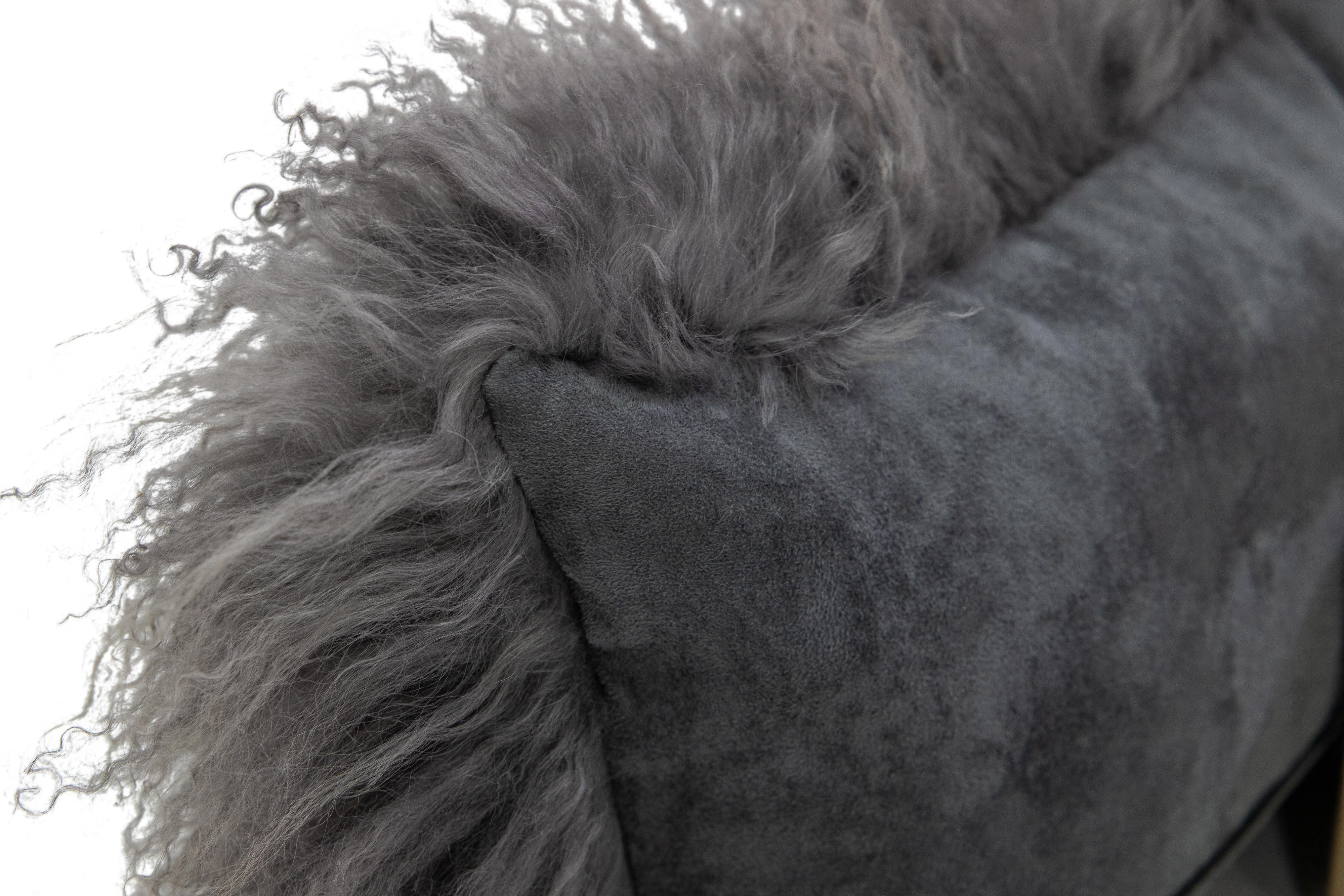Modern Mongolian Lamb Fur Single Side Pillow In Gray  In New Condition For Sale In Norwalk, CT