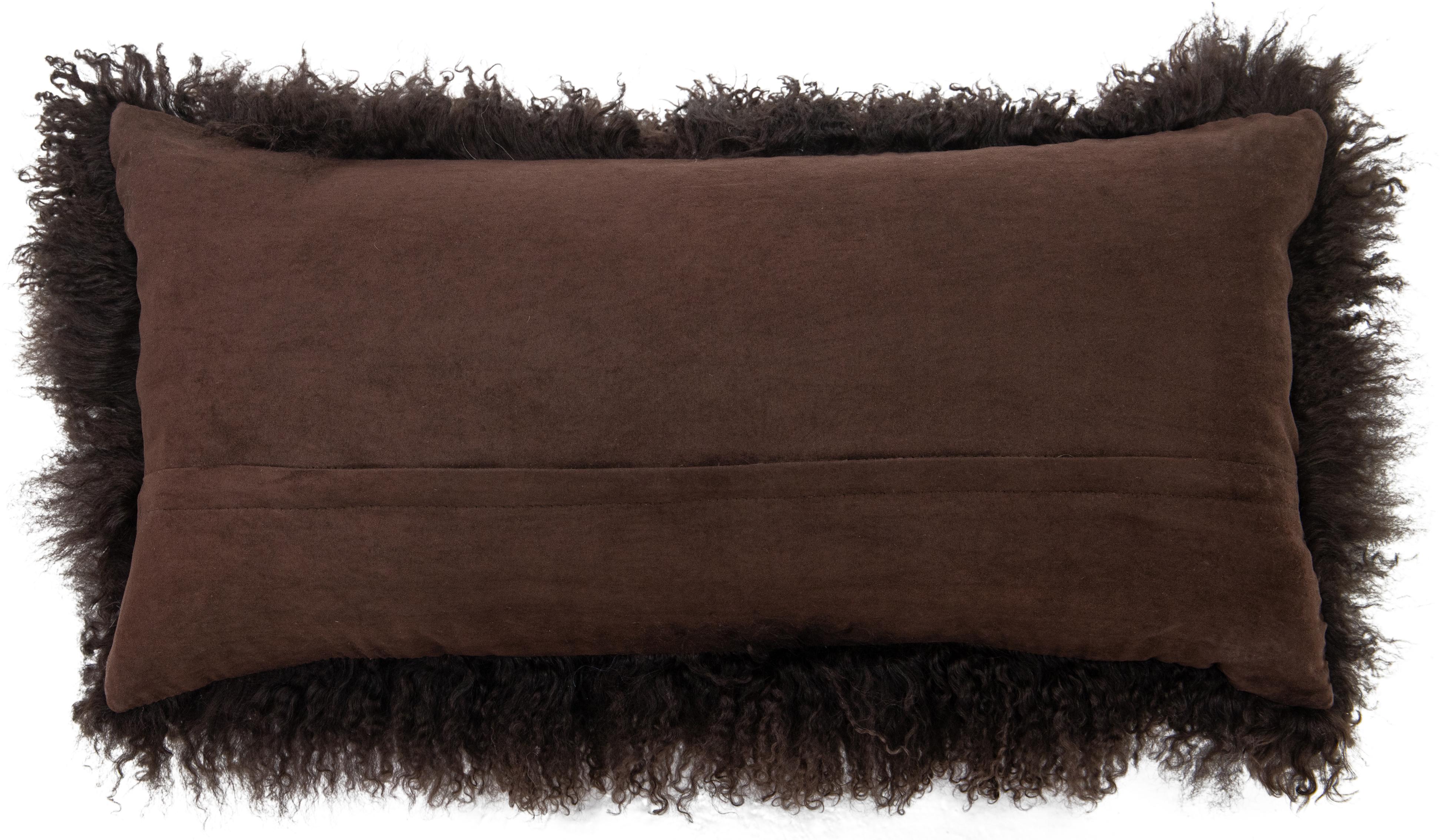 Indian Modern Mongolian Lamb Fur Single Side Pillow In Light Brown   For Sale