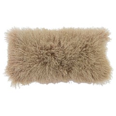 Modern Mongolian Lamb Fur Single Side Pillow In Light Brown