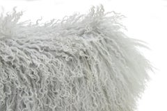 Modern Mongolian Lamb Fur Single Side Pillow In Light Gray