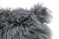 Modern Mongolian Lamb Fur Single Side Pillow In Silver Gray Color