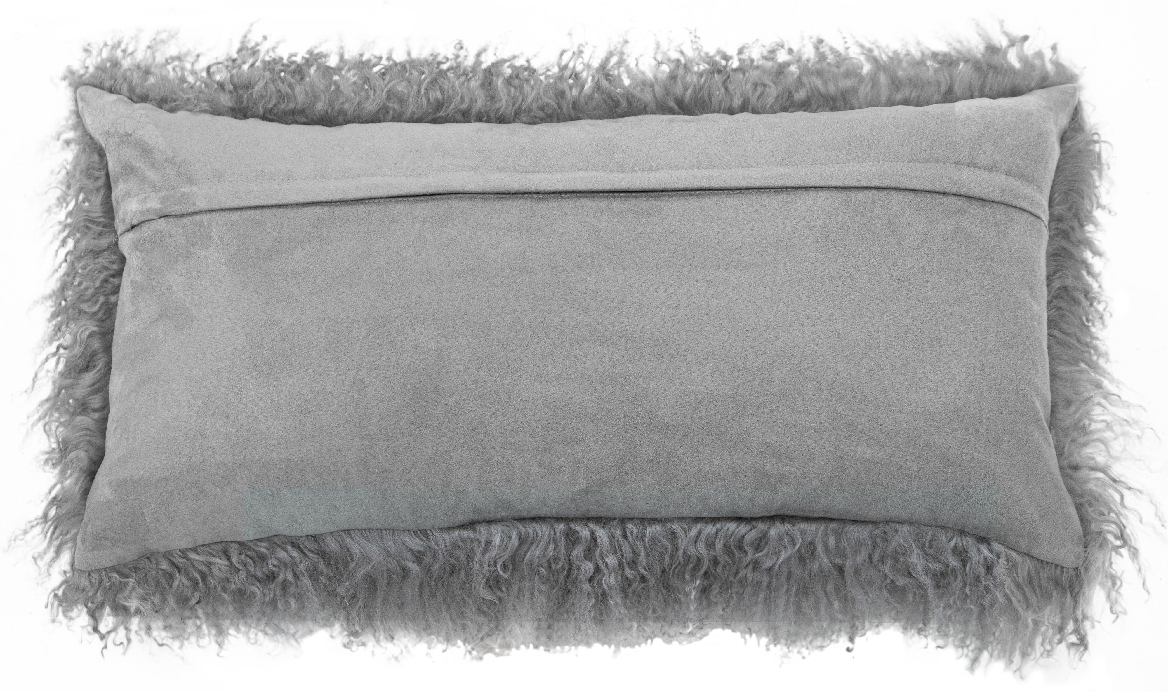 Indian Modern Mongolian Lamb Fur Single Side Pillow In Silver Gray Color For Sale