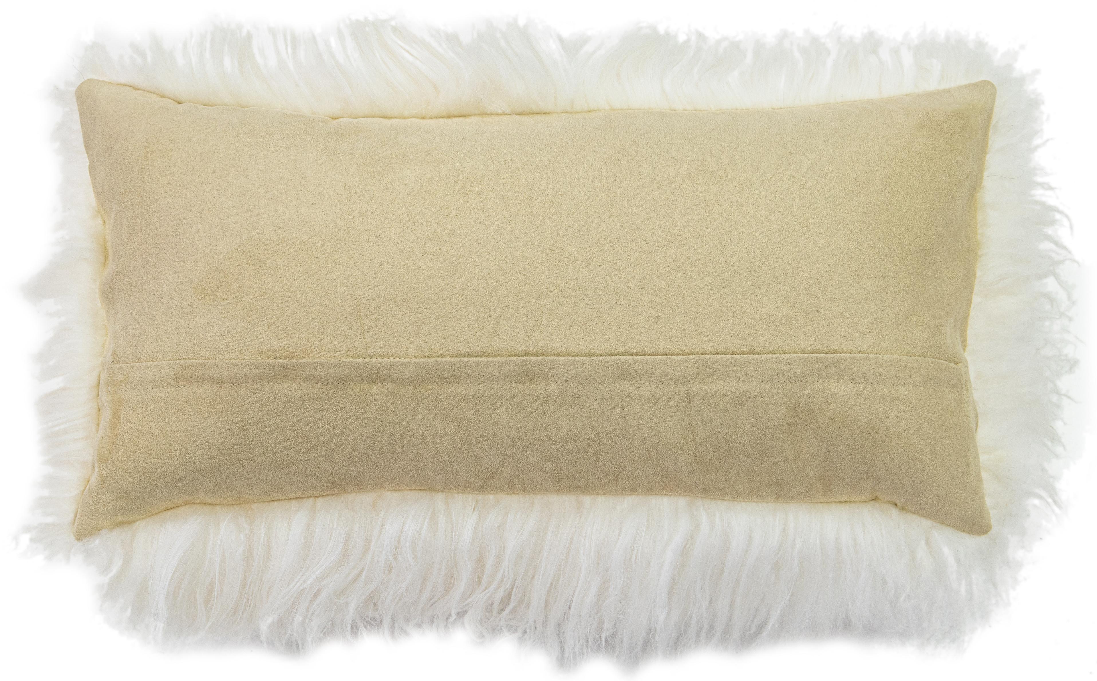 Indian Modern Mongolian Lamb Fur Single Side Pillow In White  For Sale