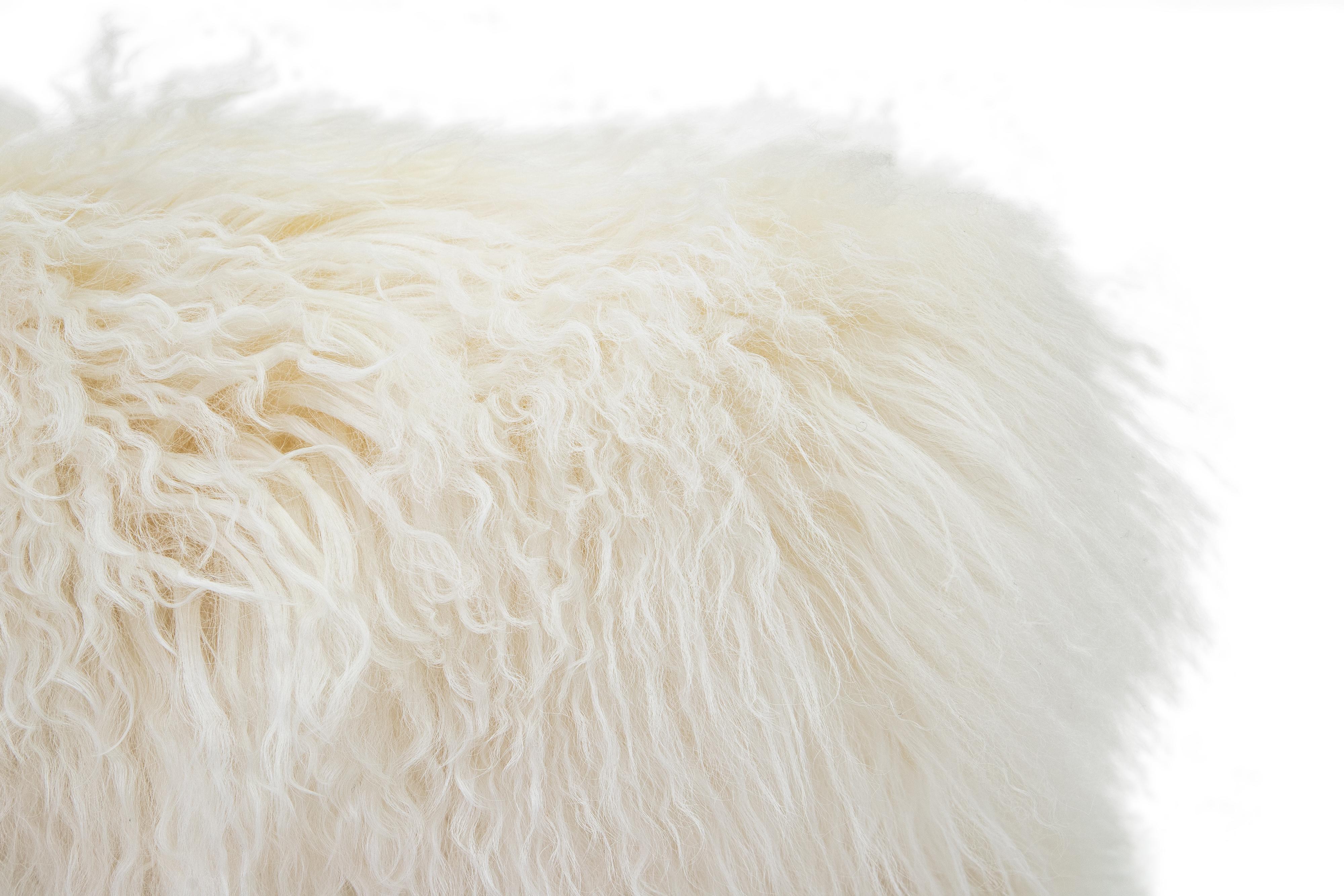 Modern Mongolian Lamb Fur Single Side Pillow In White  In New Condition For Sale In Norwalk, CT