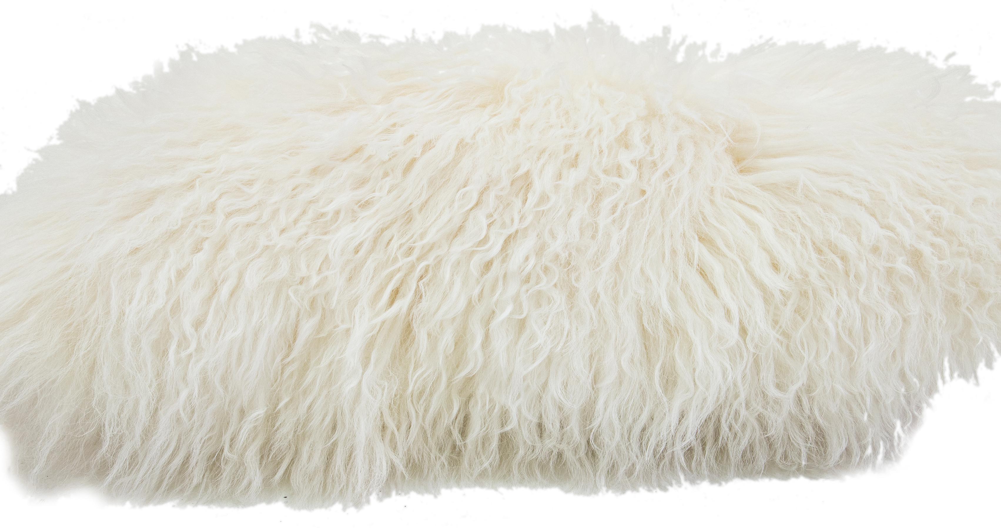 Contemporary Modern Mongolian Lamb Fur Single Side Pillow In White  For Sale