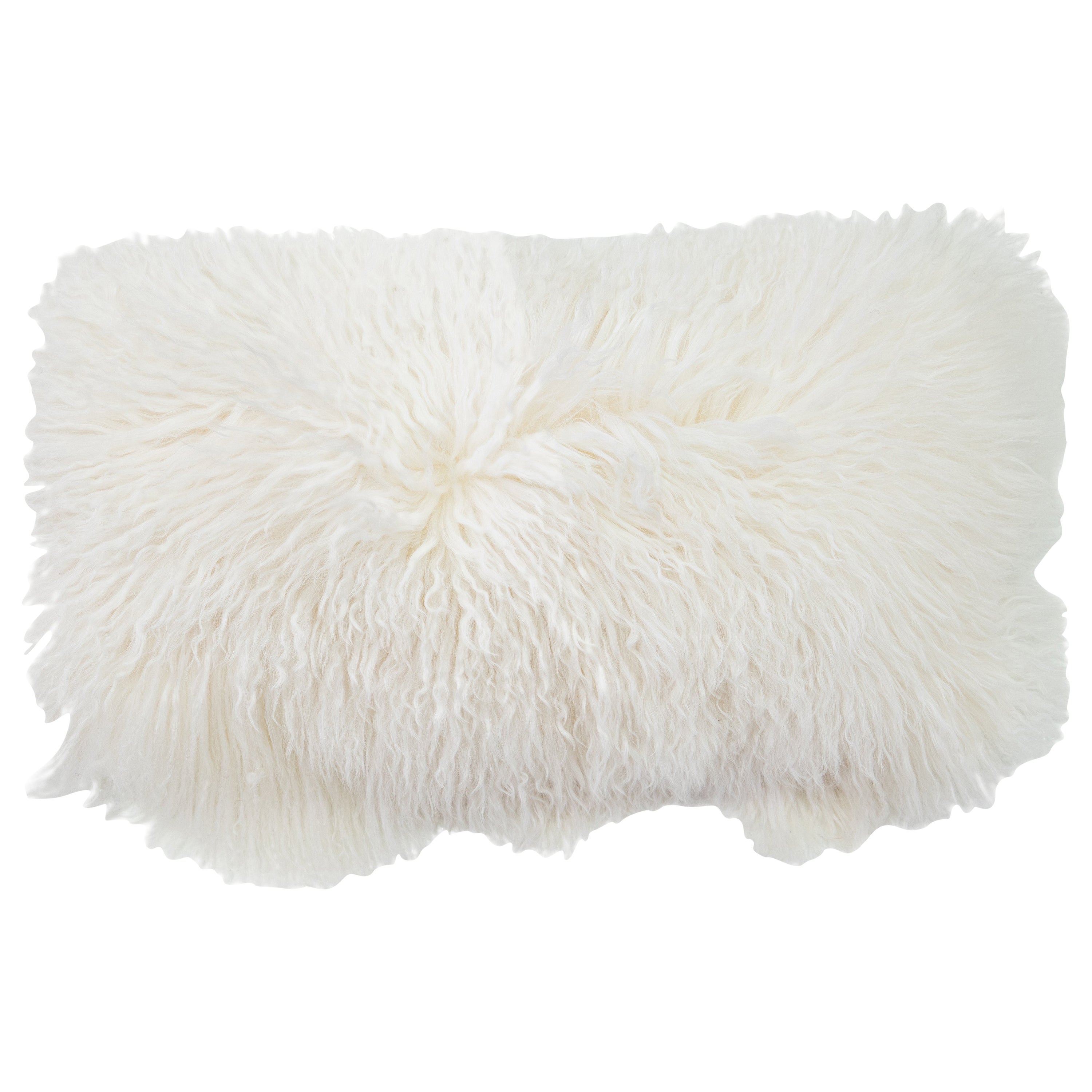 Modern Mongolian Lamb Fur Single Side Pillow In White For Sale