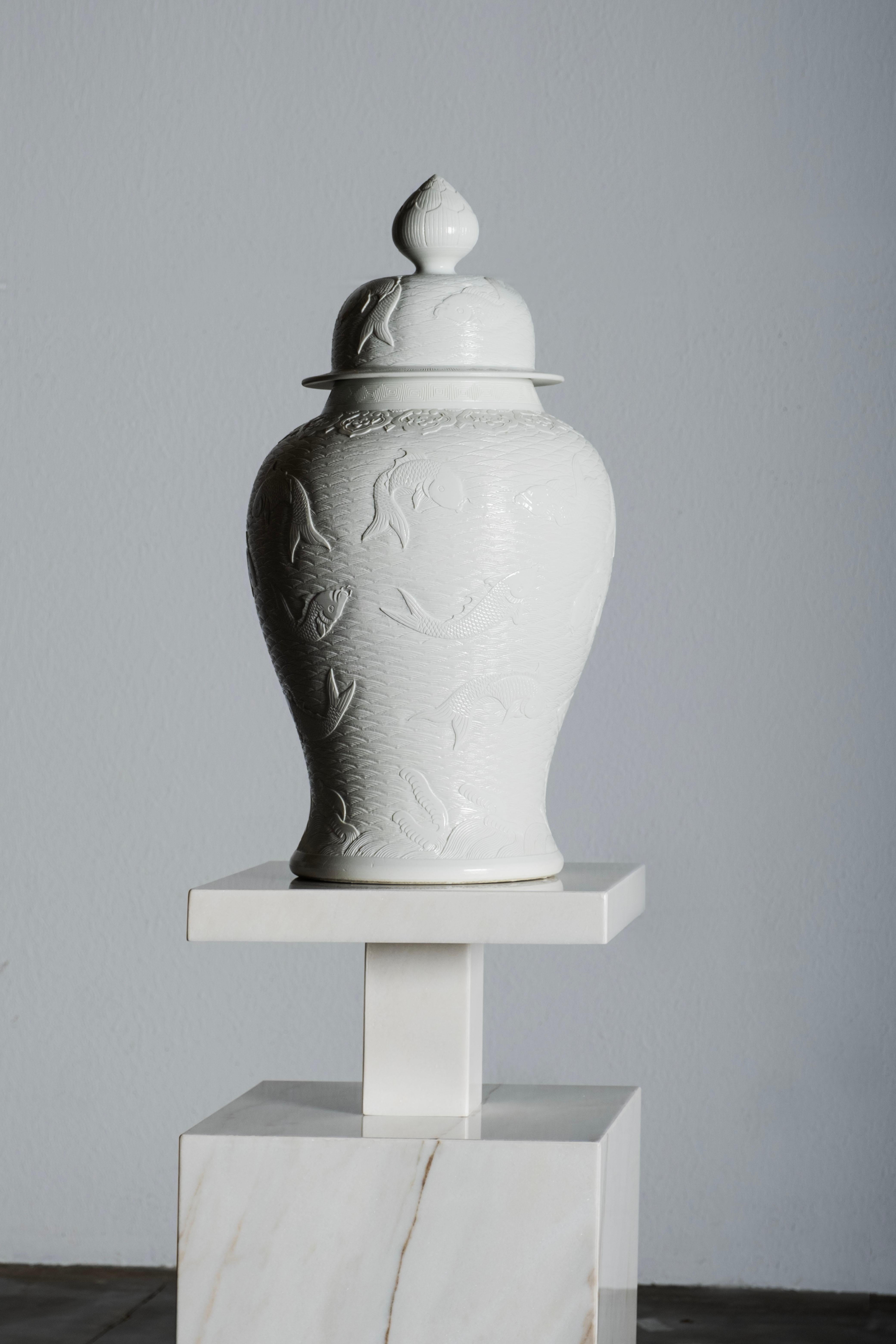 Contemporary Modern Monique Pedestal Sculpture Calacatta Marble Handmade Portugal Greenapple For Sale