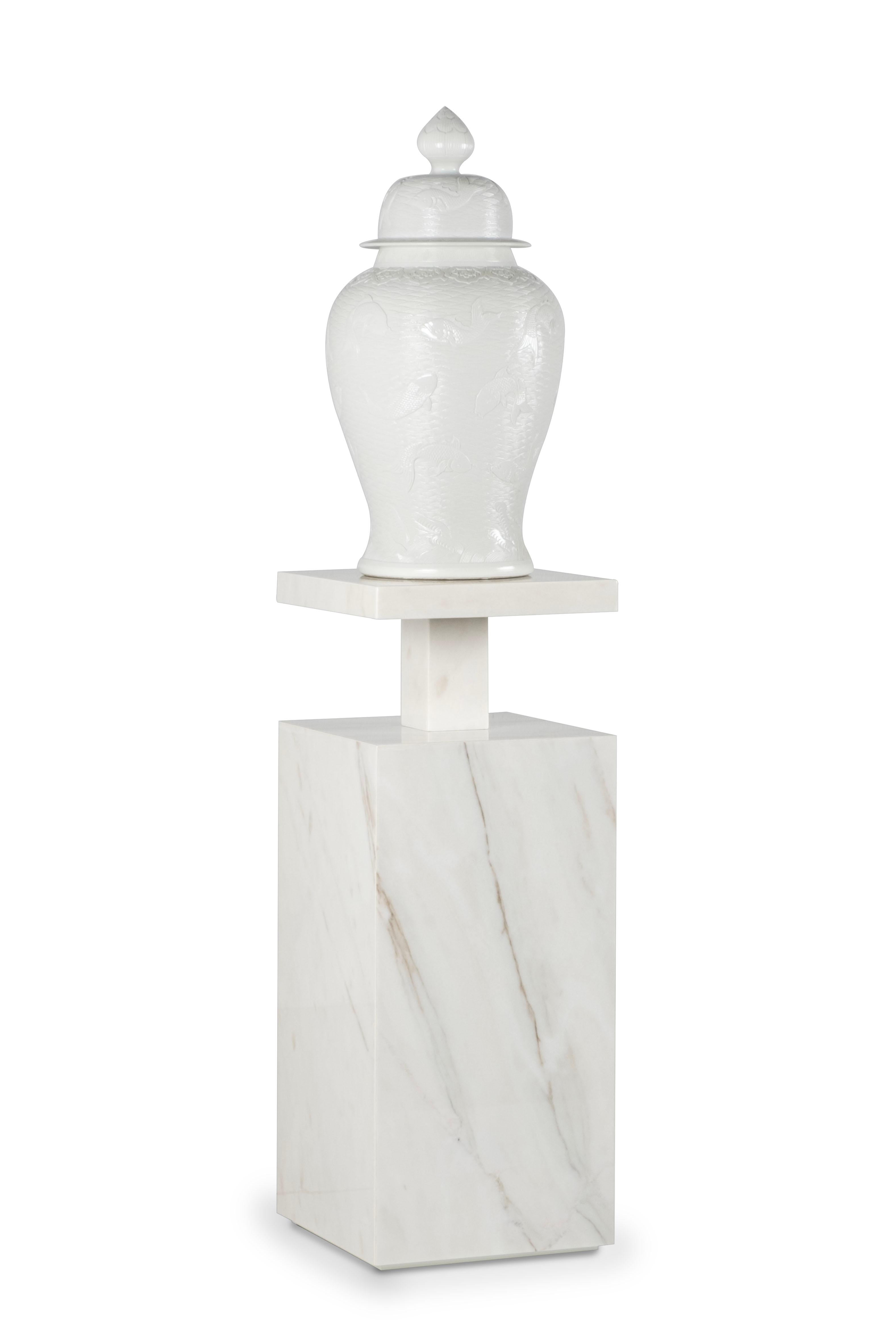 Onyx Modern Monique Pedestal Sculpture Calacatta Marble Handmade Portugal Greenapple For Sale