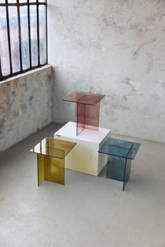 Modern Mono Amber Glass Side Table, Laminated Design, Turkey, New