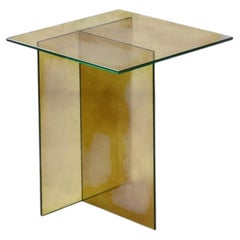 Modern Mono Amber Glass Side Table, Laminated Design, Turkey, New