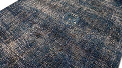 Modern Monochrome Blue and Charcoal Overdyed Wool Rug 6'2''x8'1''