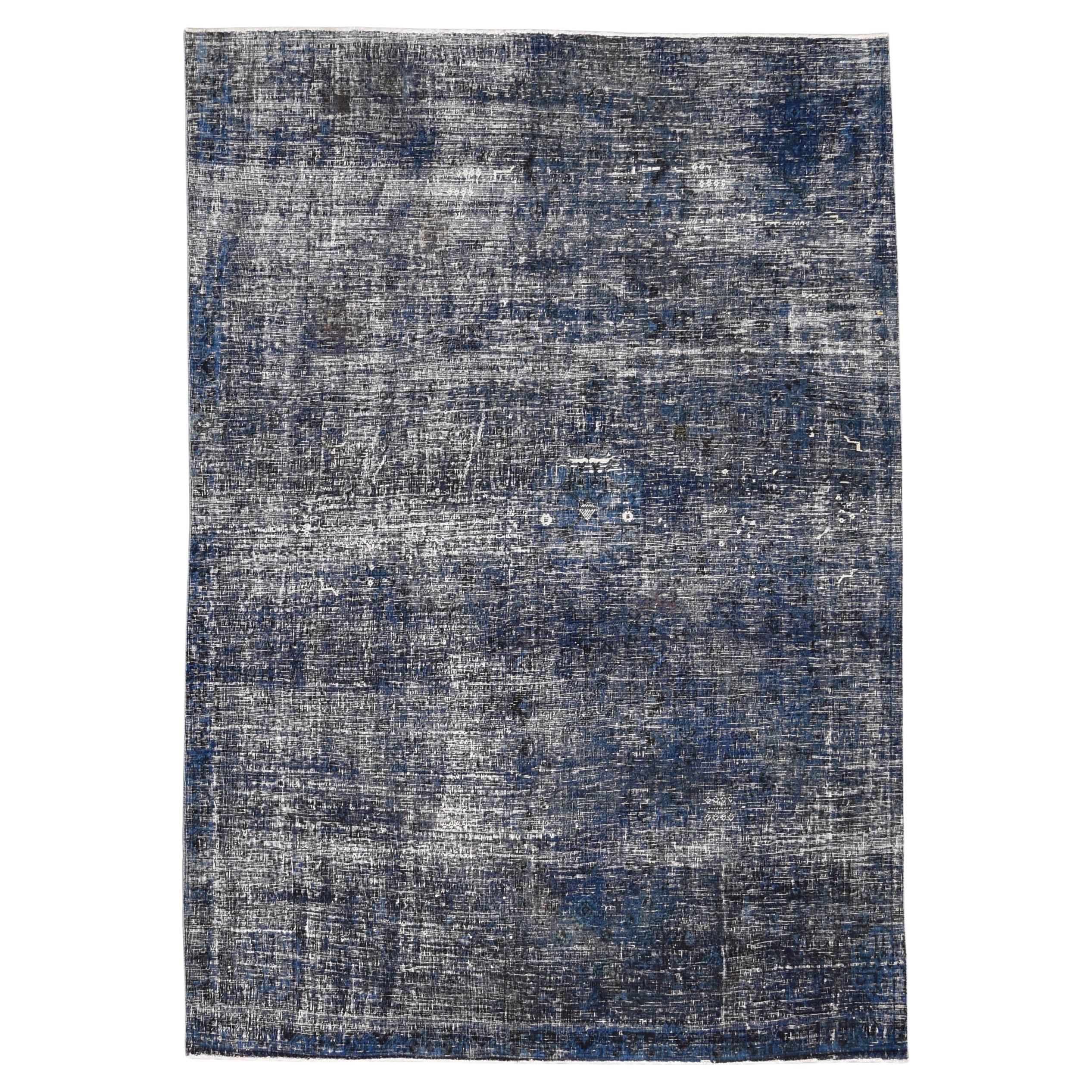 Modern Monochrome Blau und Anthrazit Overdyed Wollteppich 6'2''x8'1''