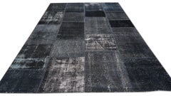 Modern Monochrome Charcoal Black Patchwork Wool Rug 5'7''x7'11''
