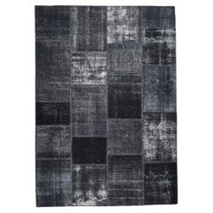 Alfombra moderna de lana patchwork monocromática carbón negro 5'7''x7'11''