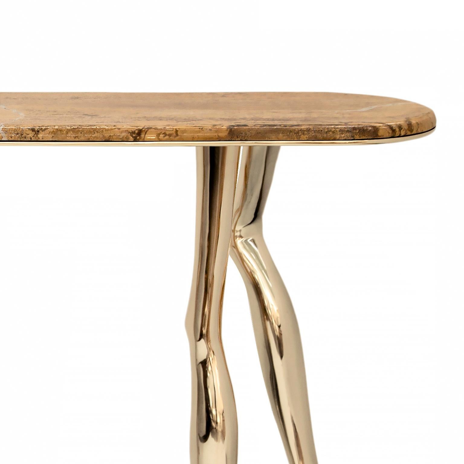 Modern Monroe Console Table in Polished Brass and Yellow Travertine Marble In New Condition For Sale In Oporto, PT