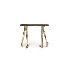 Modern Monroe Console Table, Polished Brass, Emperador Marble, Art Console