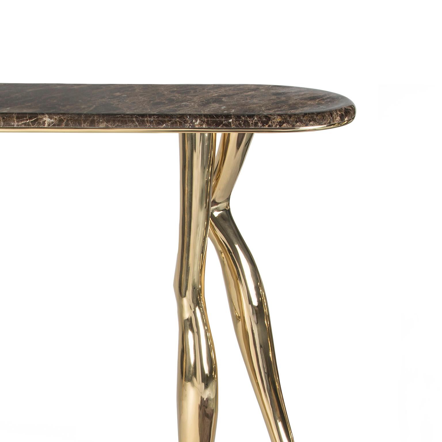 Modern Monroe Console Table, Polished Brass, Emperador Marble, Art Console In New Condition For Sale In Oporto, PT