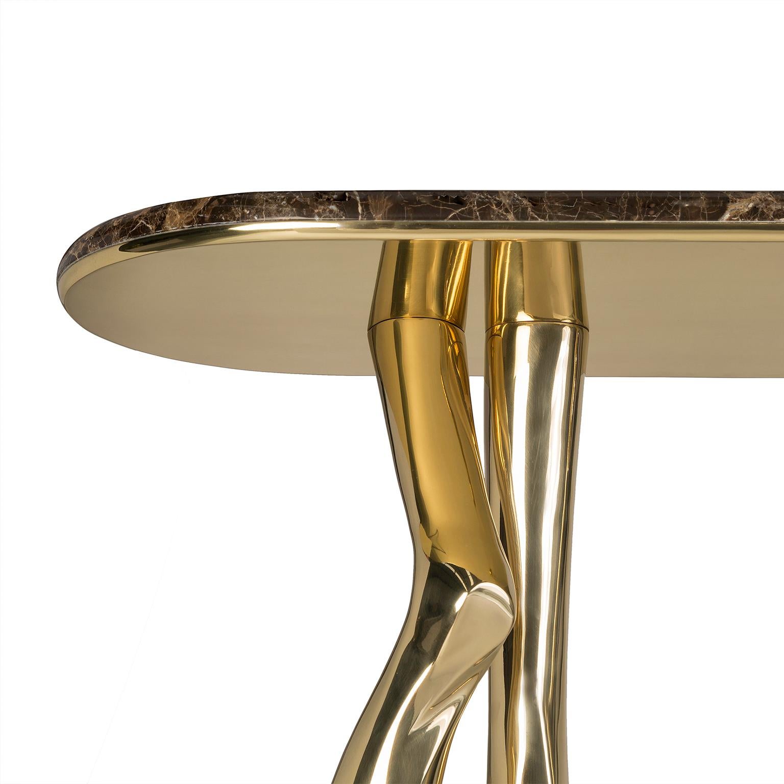 Modern Monroe Console Table, Polished Brass, Emperador Marble, Art Console For Sale 1