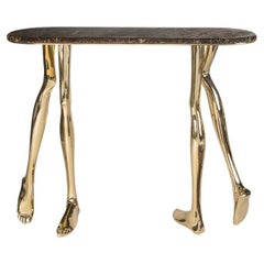 Modern Monroe Console Table, Polished Brass, Emperador Marble, Art Console