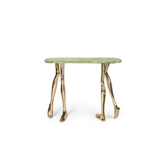 Modern Monroe Console Table, Polished Brass, Ming Marble, Functional Art Console