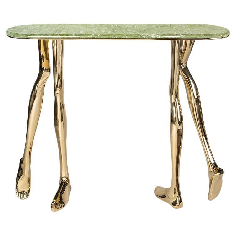 Modern Monroe Console Table, Polished Brass, Ming Marble, Functional Art Console