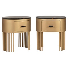 Modern Mons Bedside Table, Set/2, Sahara Noir Marble, Handmade by Greenapple