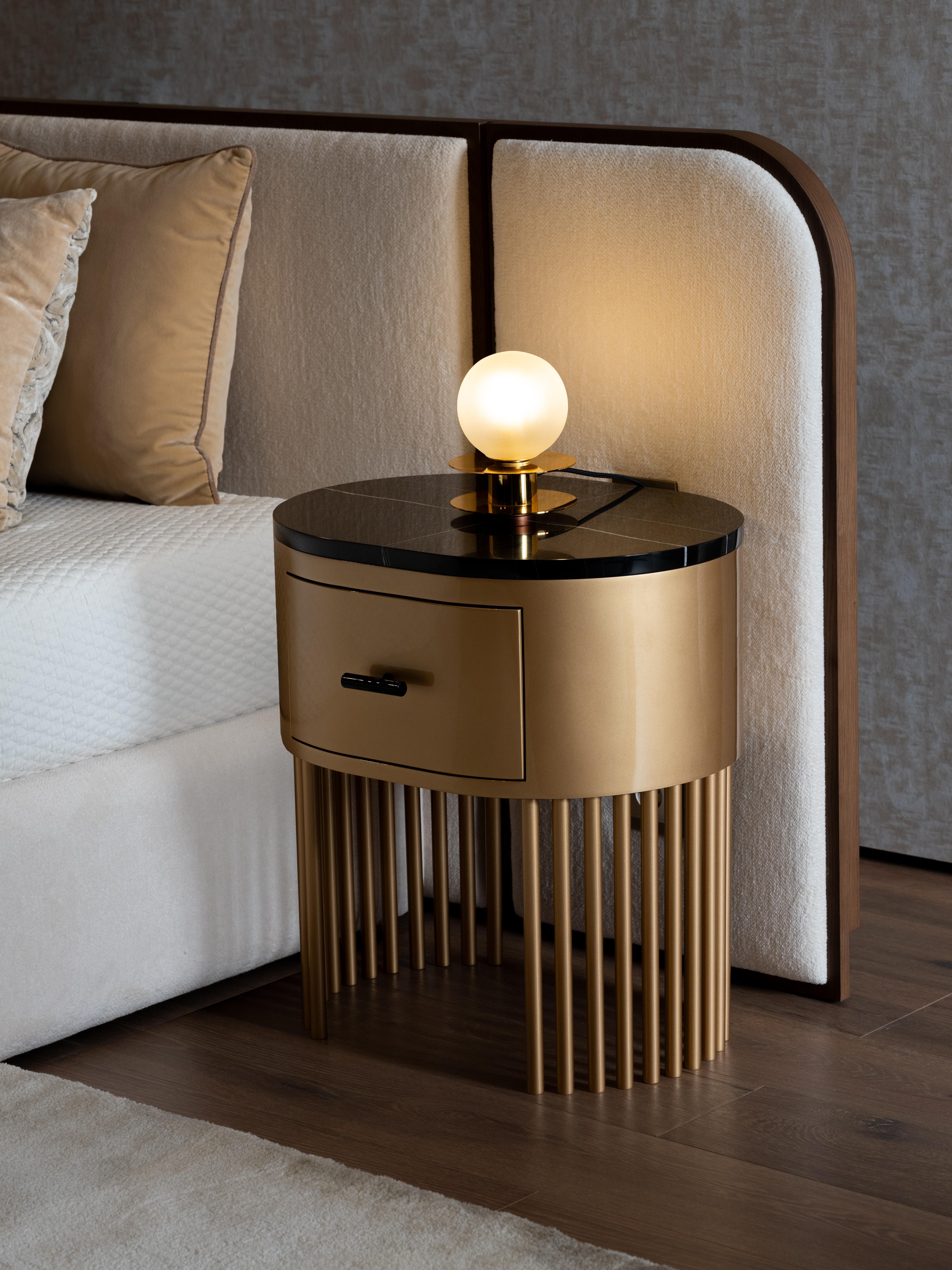 Modern Mons Nightstand Bedside Table Onyx Pearl Handmade Portugal Greenapple In New Condition For Sale In Lisboa, PT