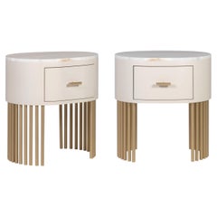 Modern Mons Vanilla Onyx and Brass Bedside Table, Set/2, Handmade by Greenapple