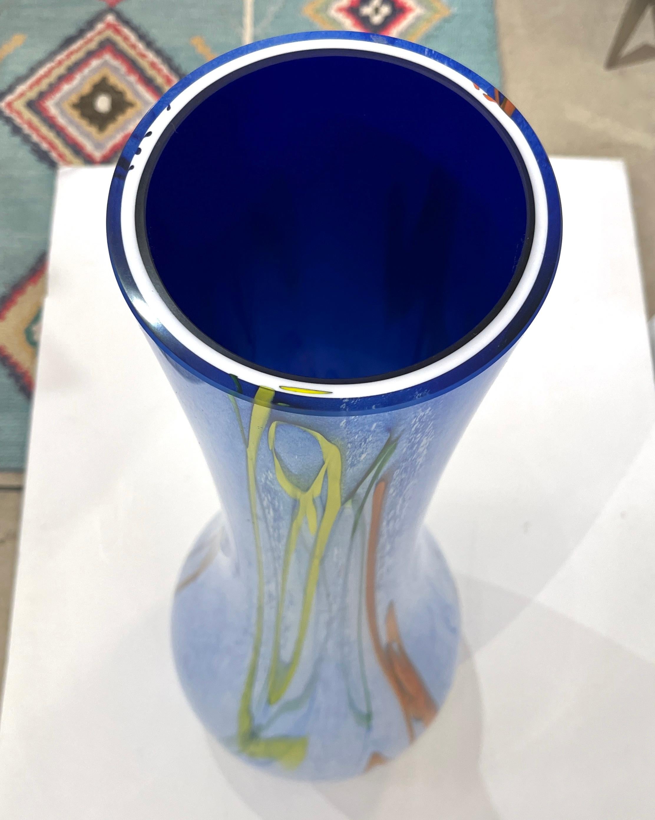 Modern Monumental Blue White Yellow Green Orange Murrine Huge Murano Glass Vase For Sale 2