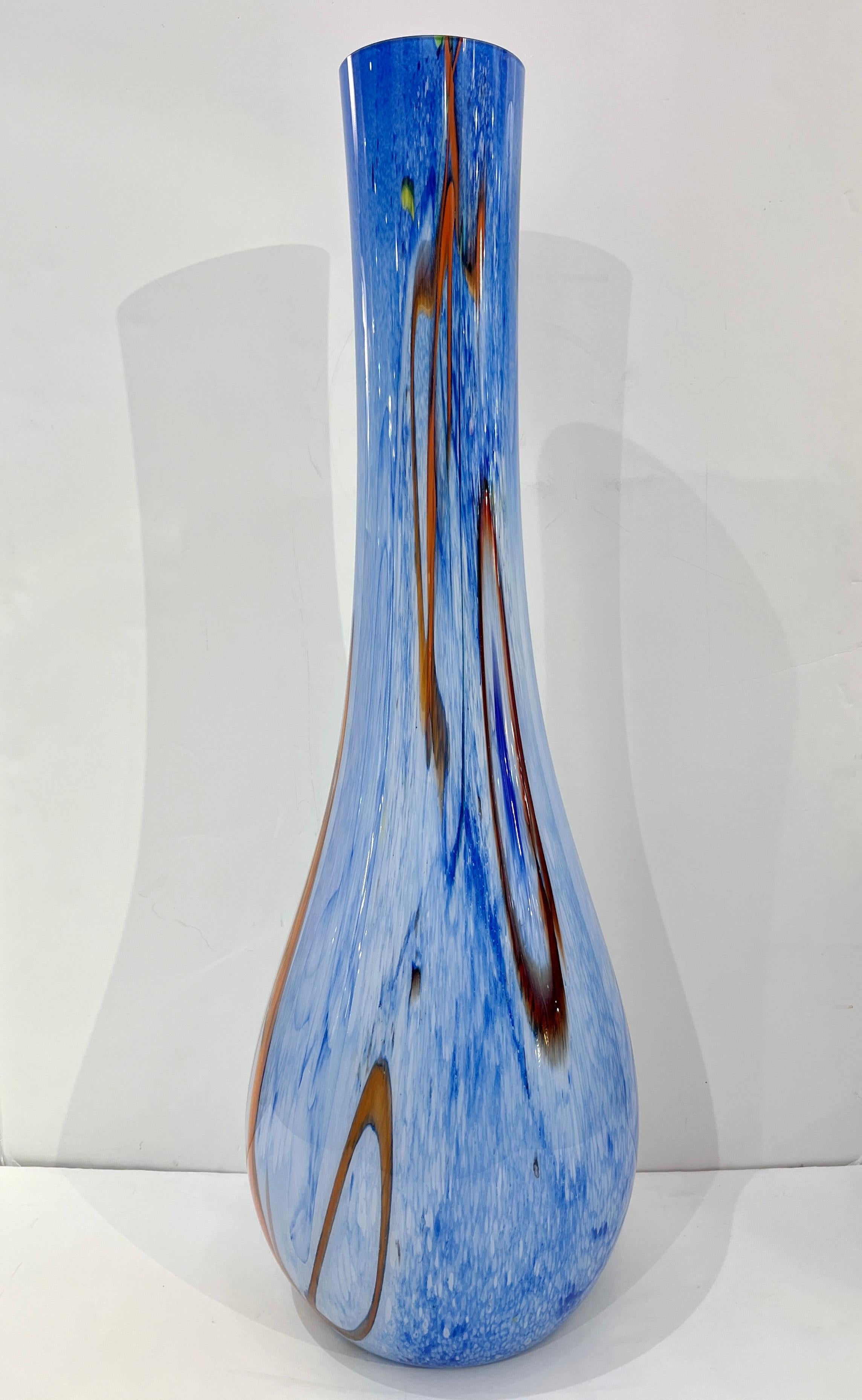 Modern Monumental Blue White Yellow Green Orange Murrine Huge Murano Glass Vase For Sale 3