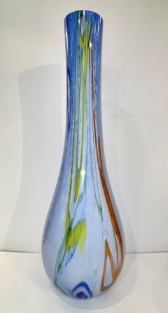 Modern Monumental Blau Weiß Gelb Grün Orange Murrine Riesige Murano Glas Vase