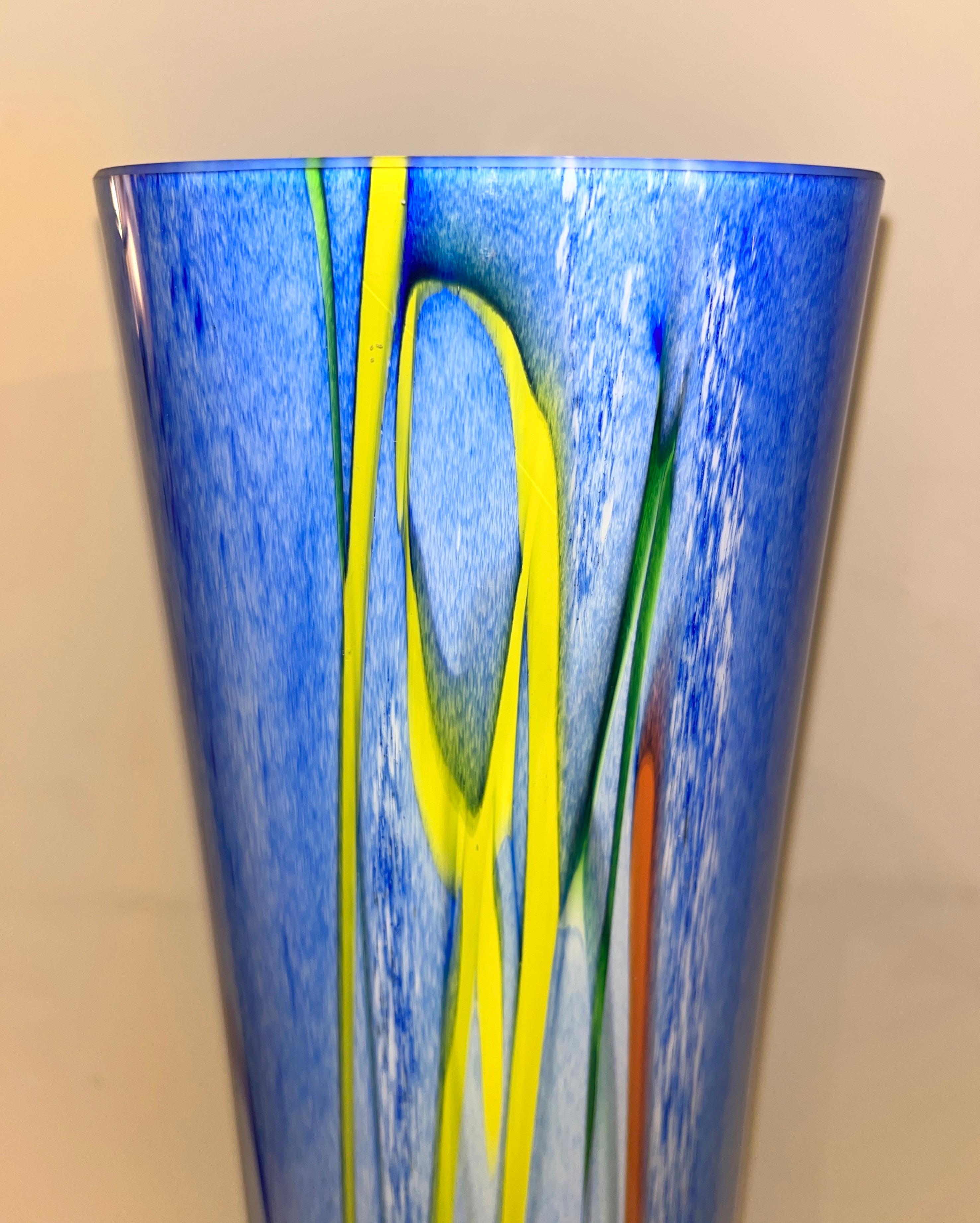 Modern Monumental Blue White Yellow Green Orange Murrine Huge Murano Glass Vase In Excellent Condition For Sale In New York, NY