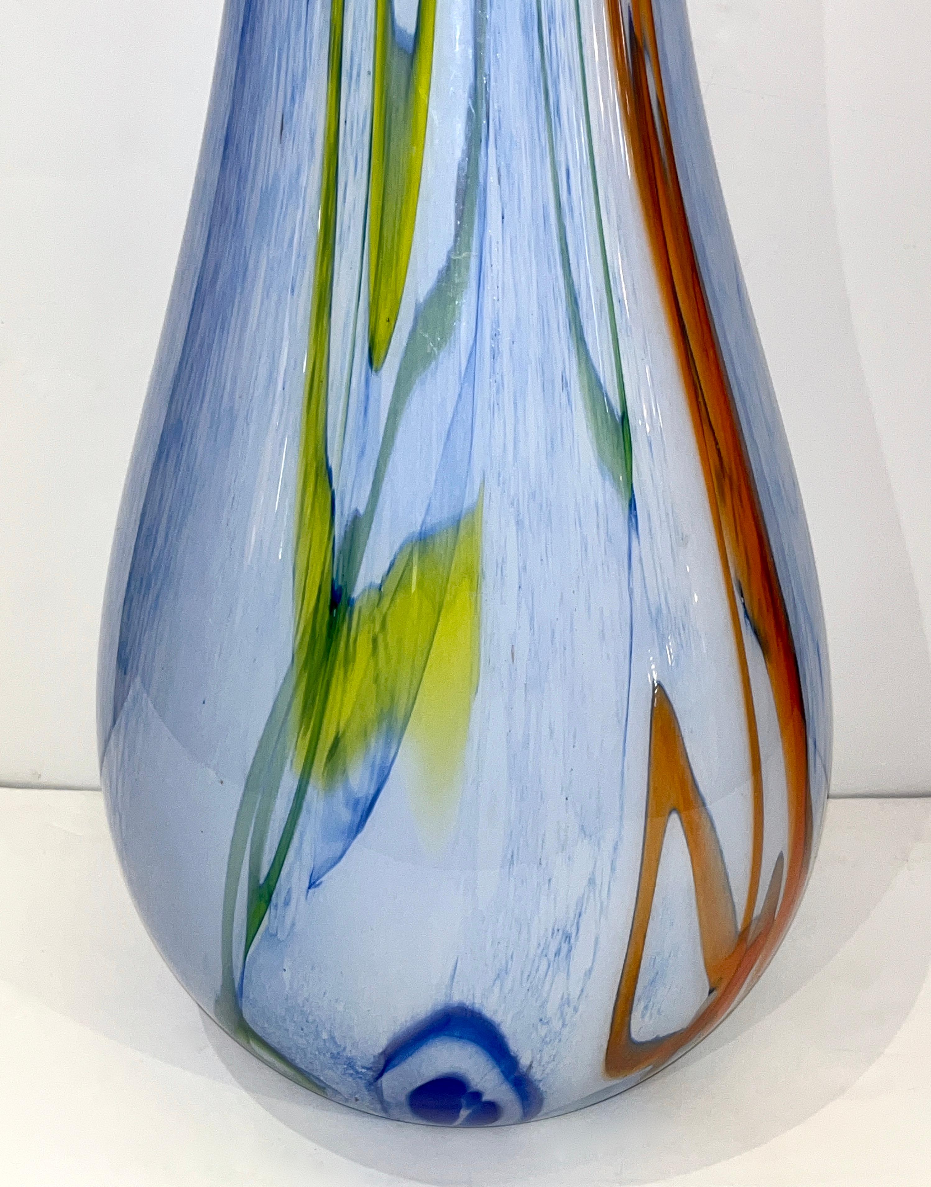 Late 20th Century Modern Monumental Blue White Yellow Green Orange Murrine Huge Murano Glass Vase For Sale