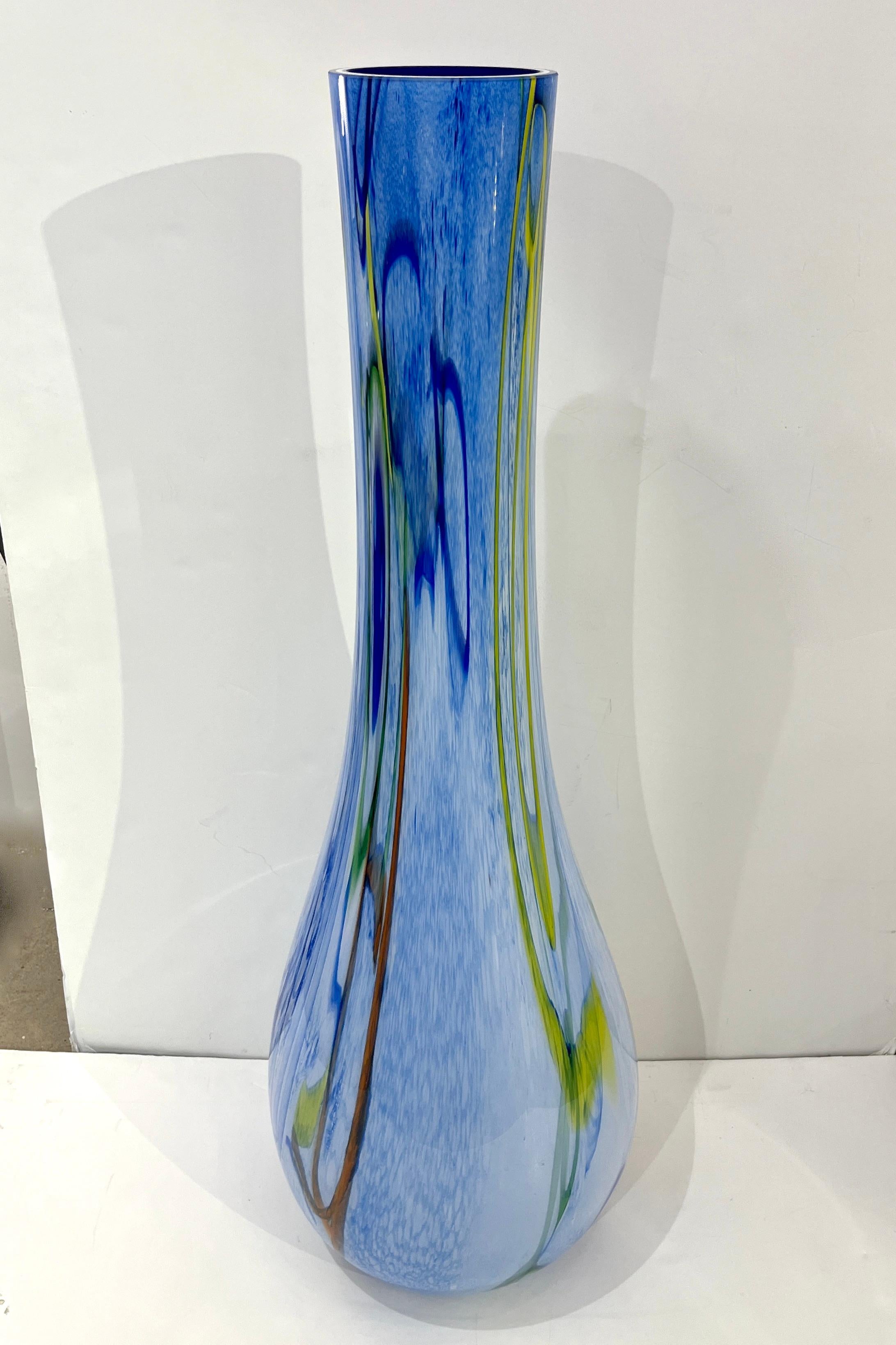 Modern Monumental Blue White Yellow Green Orange Murrine Huge Murano Glass Vase For Sale 1