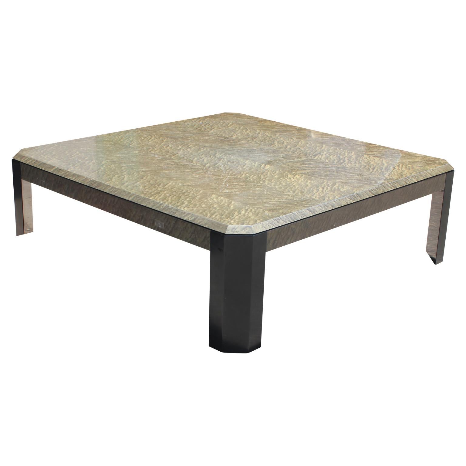 Unique modern square burl wood silver grey two tone coffee table. In the style of Jay Spectre.