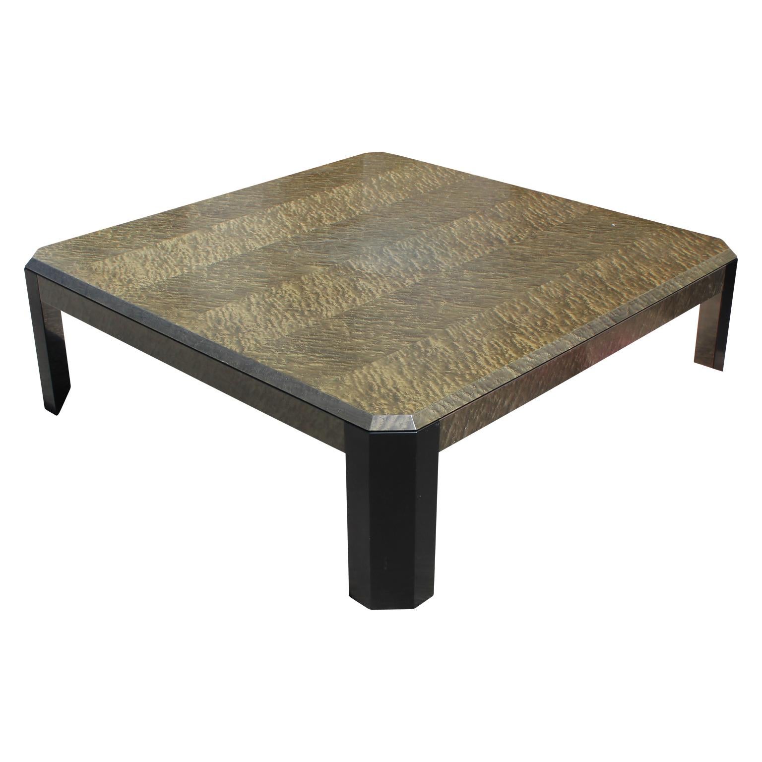 Modern Monumental Silver Grey Two-Tone Square Burl Coffee Table