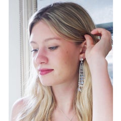 Modern Moonstone, Diamond and Platinum Drop Earrings