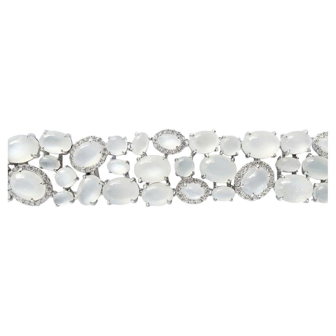Modern Moonstone & Diamond Bracelet in 18K White Gold