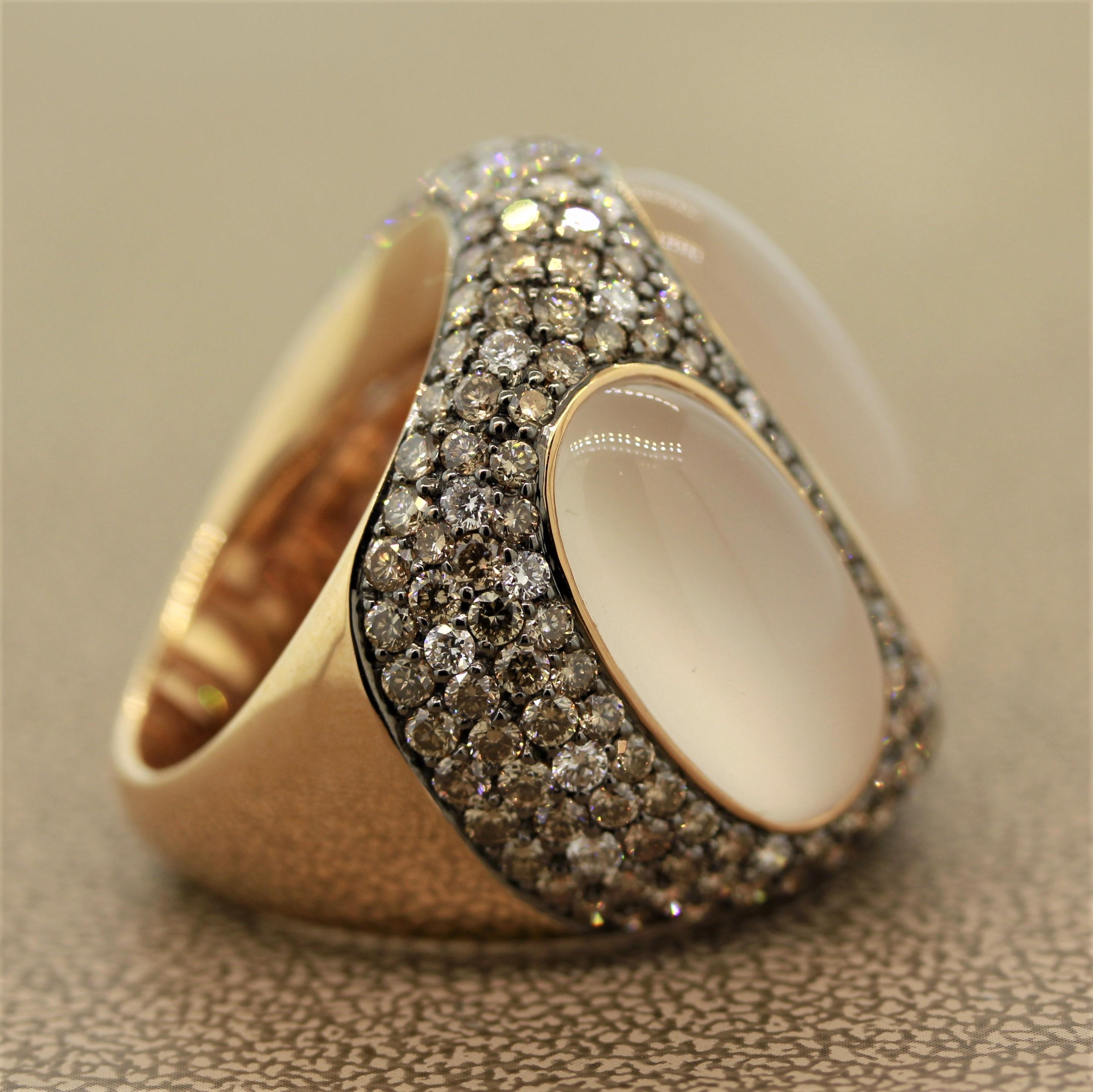 Modern Moonstone Diamond Gold Cocktail Ring 1