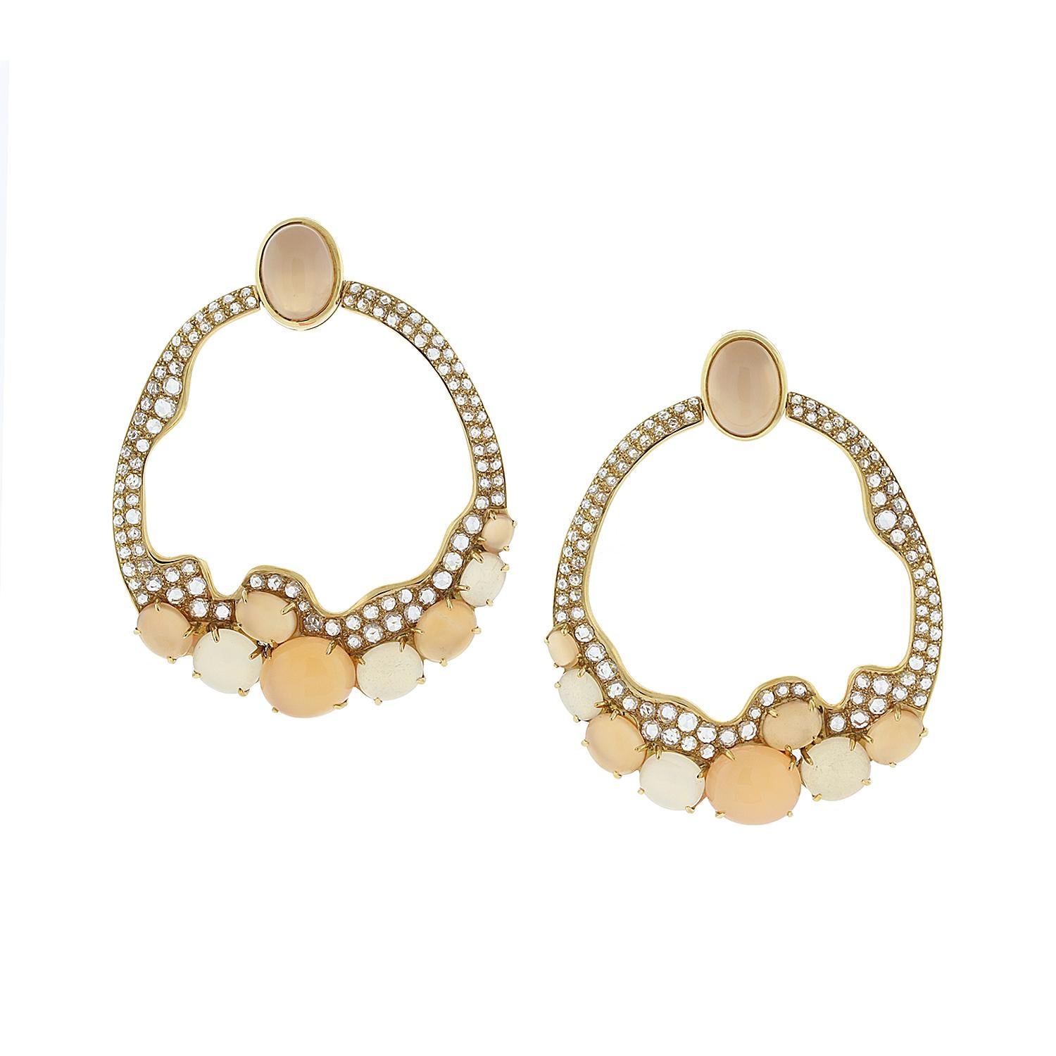 Modern Moonstone Diamond Gold Earrings