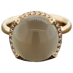 Modern Moonstone Diamond Gold Solitaire Ring