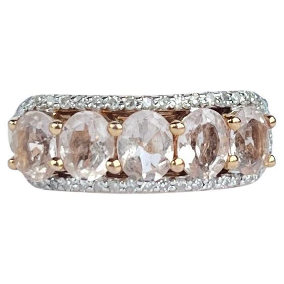 Modern Morganite and Diamond 9 Carat Gold Five Stone Ring For Sale