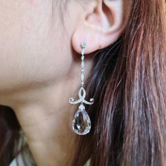 Modern Morganite, Diamond and Platinum Drop Earrings, 20.97 Carats