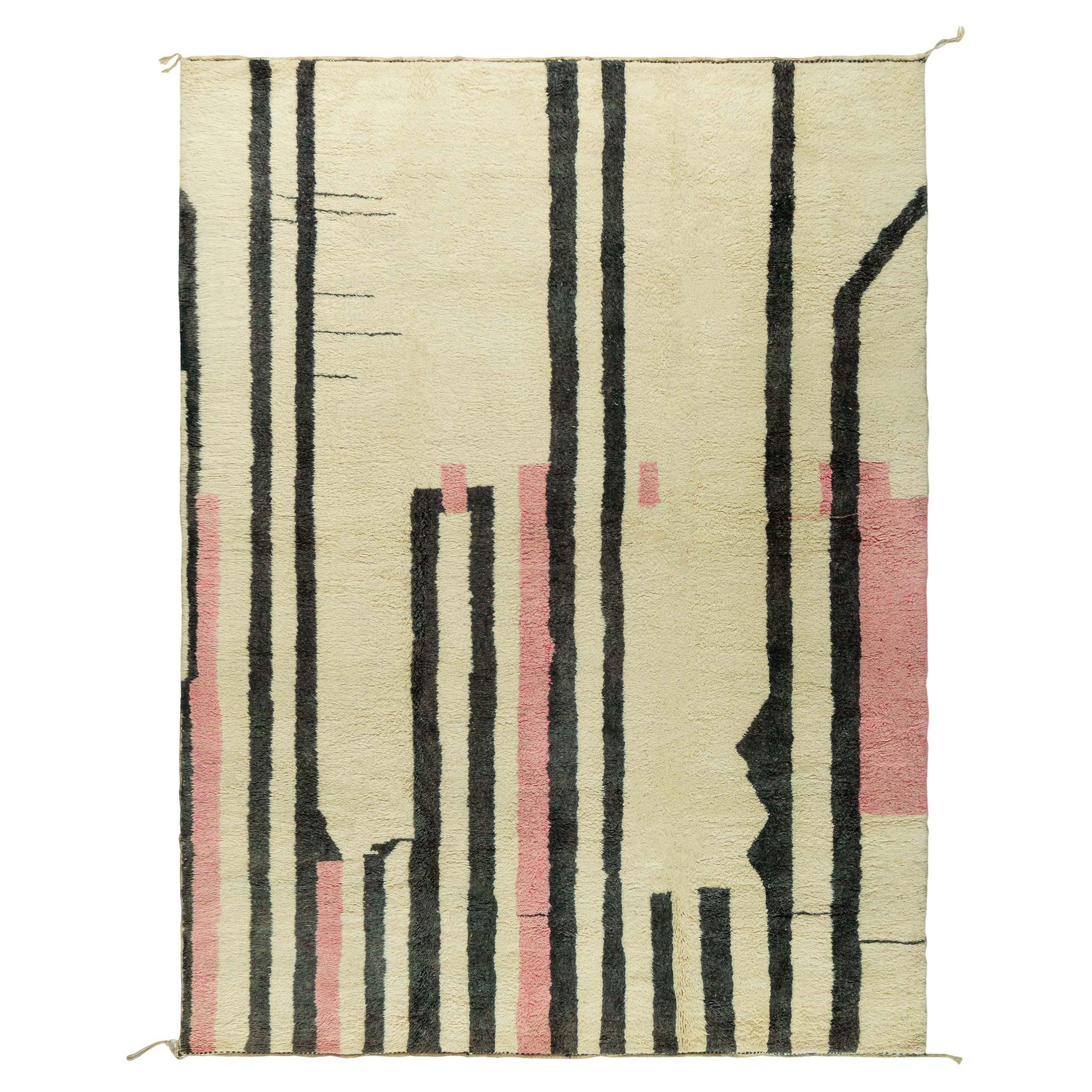 Modern Moroccan Abstract Hand-Knotted Wool Rug by Doris Leslie Blau