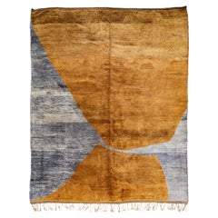 Modern Moroccan Abstract Motif Handmade Gray and Goldenrod Wool Rug